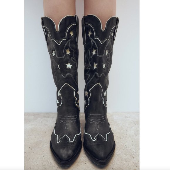 BLOGGER'S FAVE! Zara Star Leather Cowboy Boots NWT - Picture 8 of 17